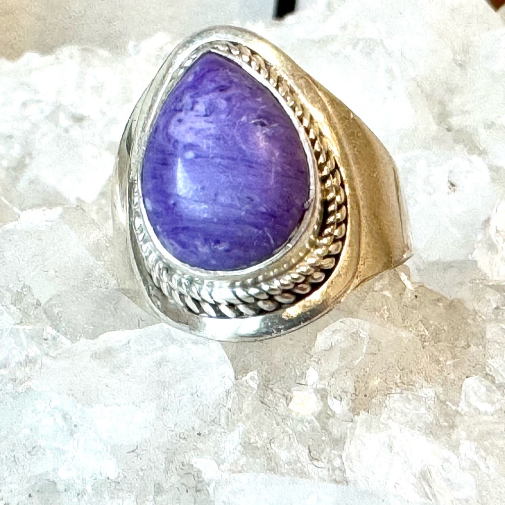 Charoite Teardrop Shield Ring - image 2